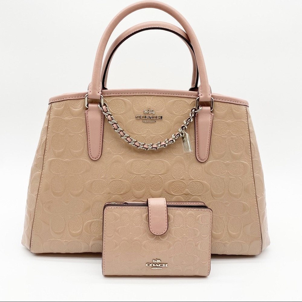 Coach Pink and Tan Satchel Bag